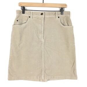 BILL BLASS Skirt Corduroy Ribbed Stretch Tan Beige Minimalist Neutral Size 10